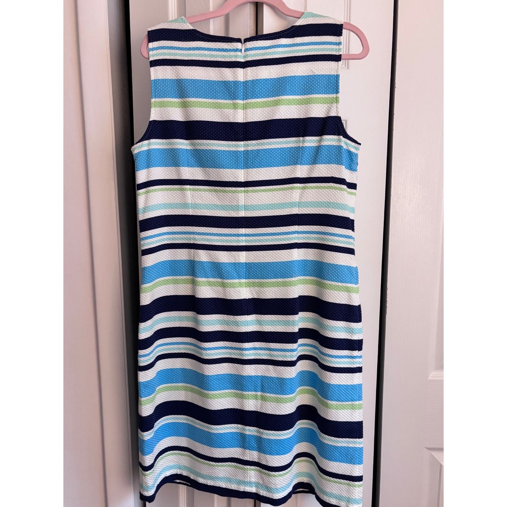 Talbots Piqué Shift Dress Size 14 Blue Stripe Sleeveless Pockets Cotton - Picture 7 of 7